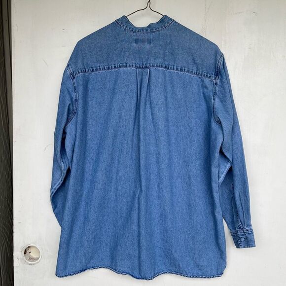 VTG J. Jill Denim Mandarin Collar Frog Button Shirt Tunic Top M Hong Kong 100% C - Picture 6 of 7